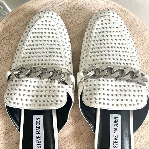 Steve Madden Keller Mules in White and Silver Chain Detail, Size 8.5 NWOB - Picture 9 of 12
